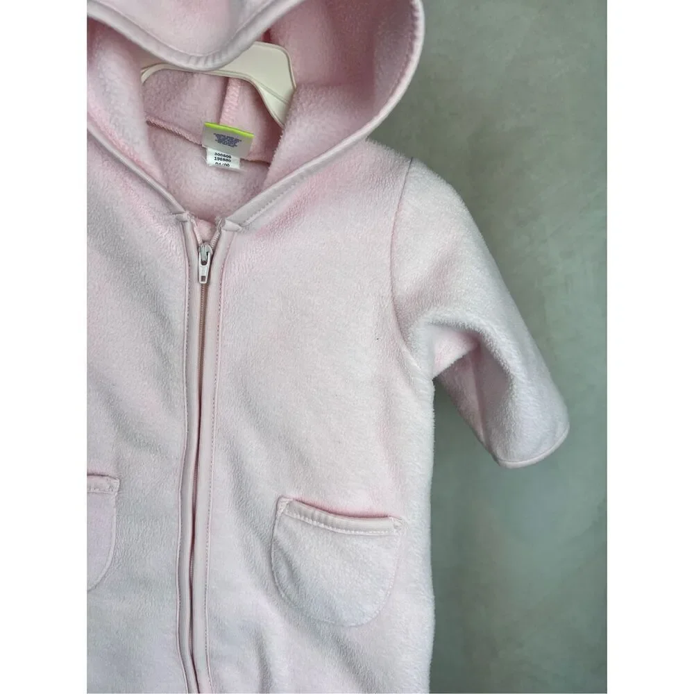 Vintage Y2K Girls Fleece One Piece Pajama 0-3M Pink Old Navy